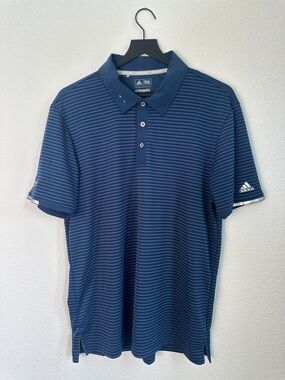 adidas Men’s Blue Striped Polo / Golf Shirt (San Juan Oaks Golf Club) Edition